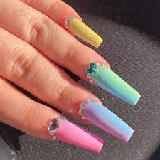 Heart Jewel Nails Nail Jewels Almond Acrylic Nails Rainbow Nails