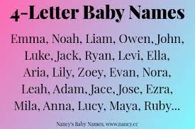 Along with emma, other four letter names for girls in the us top 100 include mila, ella, aria, luna, zoey, nora, lily, leah, lucy, anna, . 4 Letter Baby Names Nancy S Baby Names