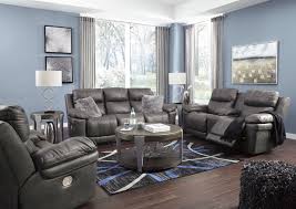 Brown bonded leather sofa set casual living room furniture. Erlangen Midnight Power Reclining Living Room Set With Adjustable Headrest From Ashley Coleman Furniture