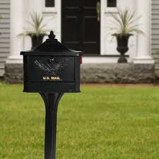 Gibraltar Mailboxes Pedestal All In One Large Aluminum Locking Mailbox Post Combo Black Ped0000b The Home Depot Gibraltar Mailboxes Steel Mailbox Mounted Mailbox