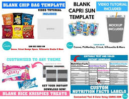 Save Blank Template Bundle Chip Bag Templaterice Krispies Etsy In 2020 Label Templates Chip Bags Capri Sun