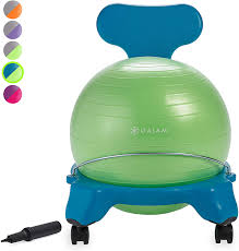 A yoga ball chair is a yoga ball placed in a platform with a backrest and in some cases casters to form a chair for people who sit for long periods of time. Amazon Com Gaiam Kids Balance Ball Chair Classic Children S Stability Ball Chair Alternative School Classroom Flexible Desk Seating For Active Students With Satisfaction Guarantee Blue Green Sports Outdoors