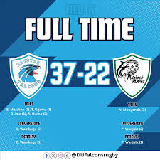 KRUChampionship Match day 2 Scorecard @jkuatcougarsrfc 12-22  @dufalconsrugby We touched down 4 times to stage a comeback against a  formidable JKUAT side. Mike Oduor, Samuel Ovwamu, Clinton Amukwachi and Augustine  Owino touched