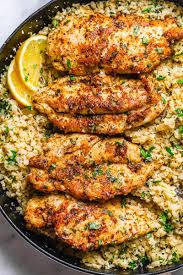 Garlic Butter Chicken With Parmesan Cauliflower Rice Crispy Soft And So Delish Perfect For When You Want To Come Ho Recipes Cooking Recipes Healthy Recipes