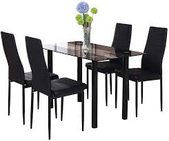 Best online selection of modern, contemporary glass dining and occasional furniture all at great prices. Huiseneu Modern Black Glass Dining Room Chairs And Table Set 4 Faux Leather Chairs For Kitchen Furniture 1 Table 4 Chairs Amazon Co Uk Kitchen Home