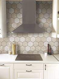 Peel & stick tile backsplash tutorial. 15 Edgy Hexagon Tile Kitchen Backsplashes Shelterness