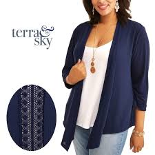Terra Sky Navy Blue Open Front Knit Cardigan Nwt