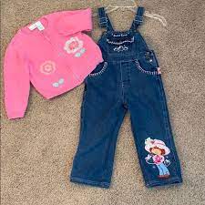 Bottoms | Strawberry Shortcake Overalls And A Pink Sweater | Poshmark