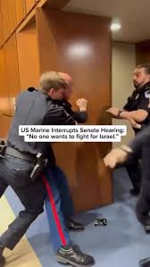 Warning: this video contains footage viewers may find upsetting. The arm of a protester was broken as security officers tried to remove him for interrupting a meeting at the US Capitol. Footage
