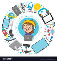 Kid And Technology Devices Vector Image On Vectorstock In 2020 Baby Milestone Cards Kids School Clipart