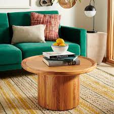 Round wooden pedestal coffee table: Safavieh Devin Solid Round Pedestal Coffee Table Walmart Com Walmart Com