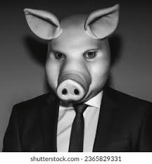Black White Photo Pig Headed Man AI-generated image 2365829331