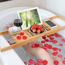 Wooden bathtub caddy with reading rack item#. Expandable Bamboo Bath Caddy Book Iphone Wineglass Holder Over Bathtub Rack Ebay