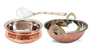 Bona Fide Indian Serving Bowl Copper Stainless Steel Hammered Karahi And Bowl Indian Dishes Serve Ware For Vegetable And Curr Serving Spoons Serving Bowls Bowl