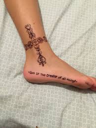 Henna Tattoo Ankle Foot Design And Cross God Is The Creator Of All Things Men Henna Tattoo Small Shoulder Tattoos Foot Tattoos