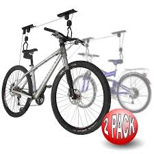 Wennow new bicycle bike lift ceiling mounted hoist storage garage hanger durable rack. Leisure Sports Leisure Sports Bike Storage Hoists Set Of 2 Pulley And Strap System To Lift Bicycles Ladders And More Lowes Com Bike Lift Bike Storage Hoist Bike Storage