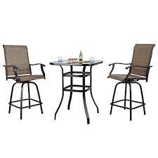 phi villa patio 3 pc swivel bar sets textilene high bistro sets 2 bar stools and 1 table brown patio chairs patio bar set bistro set