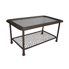 Garden Treasures Severson 23 25 In W X 41 5 In L Brown Wicker Patio Coffee Table With A Glass Tabletop Wicker Coffee Table Coffee Table Rectangle Coffee Table