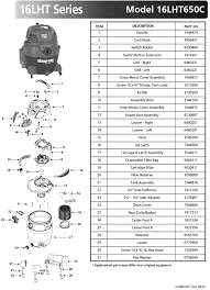 All spare parts shop vac. Parts List Catalog Number 9441411 Model Number 16lt550a Shop Vac