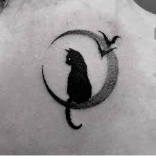 Not Mine Kitty Bat Crescent Moon Tattoo Cat Tattoo Designs Tattoo Themes Cat Tattoo Small