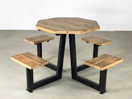 Custom Handmade Rustic Modern Industrial Reclaimed Wood Metal Steel Geometric Octagon Outdoor Picnic Patio Table Restaurant Commercial Perabot Industri Desain Furnitur Mebel