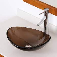 The design delivers an impression of motion, just as if the sink was made of silver mercury. Elite 1417 2659 Unique Oval Transparent Brown Tempered Glass Bathroom Vessel Sink With Faucet Combo On Sale Overstock 9514238