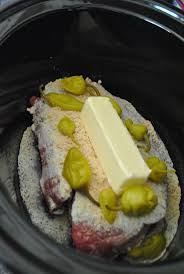 Ingredients 1 Chuck Roast 4 5lbs 1 Packet Ranch Dressing Dip Mix 1 Packet Au Jus 1 Stick Butter 5 10 Pepperoncini Peppers Do Not Ad Recipes Food Pot Recipes