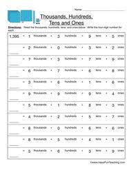 Thousands Hundreds Tens Ones Worksheet 2 Place Value