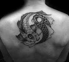 Black And White Koi Fish Tattoo Small Sharp Yin Yang Koi Fish Male Tattoo Ideas On Upper Back Tattoos For Guys Yin Yang Koi Male Models Tattoo