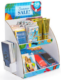 Countertop Cardboard Display 2 Tiers Custom Header Side Brochure Pocket White In 2020 Cardboard Display Table Top Display Stand Table Top Display