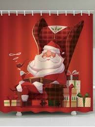 Christmas Santa Gifts Print Waterproof Bathroom Shower Curtain Christmas Santa Gifts Christmas Shower Curtains Bathroom Shower Curtains
