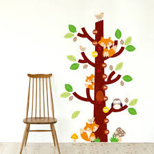 foxes on tree growth chart wall sticker decal