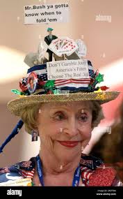 Maxine Goldstein, 77, of Milledgeville, Ga., Georgia's oldest delegate,  wears a decorative hat with a gambling