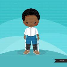 Black African American Charlie Brown Characters Special Needs Leg Braces Clipart Disability Boy Characters With Walkers African American Card Making Planner Stickers Disable Clip Art Planner Stickers African American Cards Scrapbooking Set