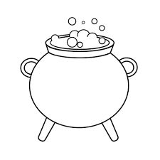 Contour black-and-white drawing of a witchs cauldron with boiling potion.  Vector illustration. Coloring page. 6955801 Vector Art at Vecteezy
