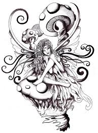 Little Fairy Sitting Among Huge Mushrooms Tattoo Design Tattooimages Biz A fun and cheerful fairy, sitting playfully on a mushroom size: