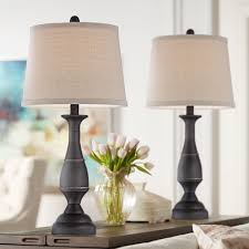 Whether you keep the look subtle with a white lamp shade or dress this lamp up with a bold printed shade you will enjoy a customized look you'll love for years to come. Regency Hill Traditional Table Lamps Set Of 2 Dark Bronze Metal Beige Linen Drum Shade For Living Room Family Bedroom Bedside Walmart Com Walmart Com