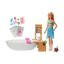 Kunststoff baby puppe in badewanne mit dusche. Barbie Wellnesstag Puppe Sprudelndes Bad Anziehpuppe Blond Barbie Badewanne Barbie Mytoys