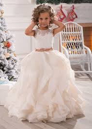 Ivory Lace Champagne Organza Ruffle Long Flower Girl Dress Long Flower Girl Dresses Flower Girl Dress Lace Flower Girl Dresses Champagne