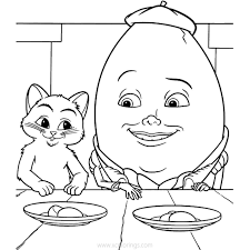 Humpty dumpty coloring page from mother goose nursery rhymes category. Puss In Boots Coloring Pages Having Food With Humpty Dumpty Xcolorings Com