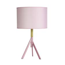 Mini table lamp in chrome with blush pink fabric shade. Micky Tripod Table Lamp Blush Pink Timber Ol93151pk