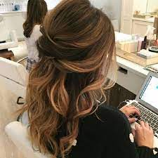 Side bangs sharpen the jawline. Partial Updo Wavy Wedding Hairstyle Hair Styles Wavy Wedding Hair Long Hair Styles
