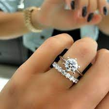 The Best Combination When The Engagement Ring Is A Solitaire On A Plain Band An White Gold Engagement Rings Unique Wedding Rings Simple Plain Engagement Rings