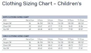 Childrens Size Chart Popup