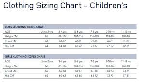 Childrens Size Chart Popup