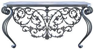 It's best to strip an old finish that has begun to flake off, but stripping can be difficult with wrought iron; Casa Padrino Luxury Art Nouveau Console Gray 150 X 45 X H 90 Cm Handcrafted Wrought Iron Console Table With Metal Tabletop Living Room Garden Patio Furniture