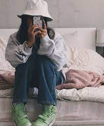 Audrey Mika Baggy Streetwear Neon Grey Bucket Hat Skate Jeans Audrey Mika Baggy Streetwear Neon Outfits With Hats Retro Outfits Cute Casual Outfits