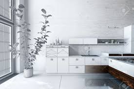 Da vinci lifestyle is the first and most successful italian luxury furniture conglomerate. Modern White Designer Luxury Kitchen Interior With Fitted Appliances And Cabinets In A Loft Conversion With Large Bright Windows And A Brick Wall 3d Rendering Stock Photo Picture And Royalty Free Image