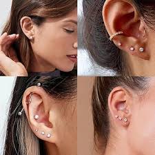 Trinity Ball Flat Back Gold Stud Earring, Helix Cartilage Piercings