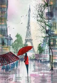 Original Signed Watercolour Painting Rainy Day Paris By Artist Kj Carr Paris Painting Painting Art Painting